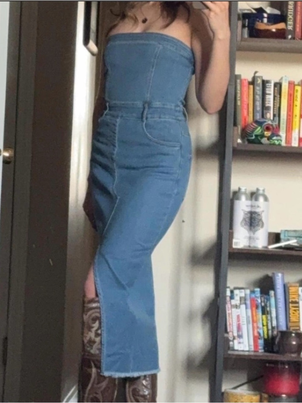Denim Strapless Midi Dress